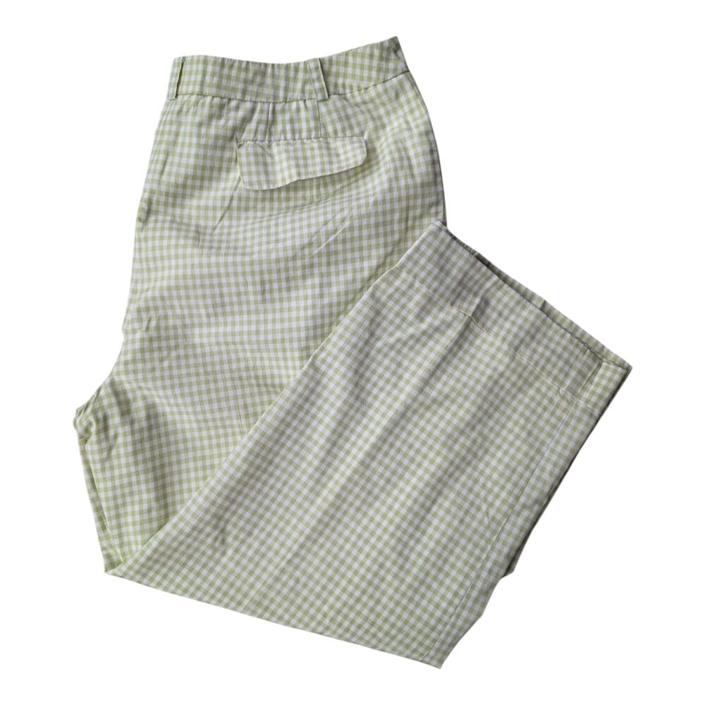 Talbots Pants Womens 12P Green Gingham Silk Blend Lined Crop Pants Career Casual